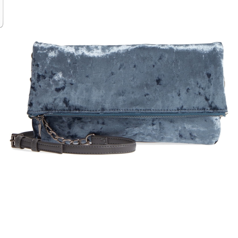 Sole Society Blue Velvet Fold-Over Clutch Wristlet